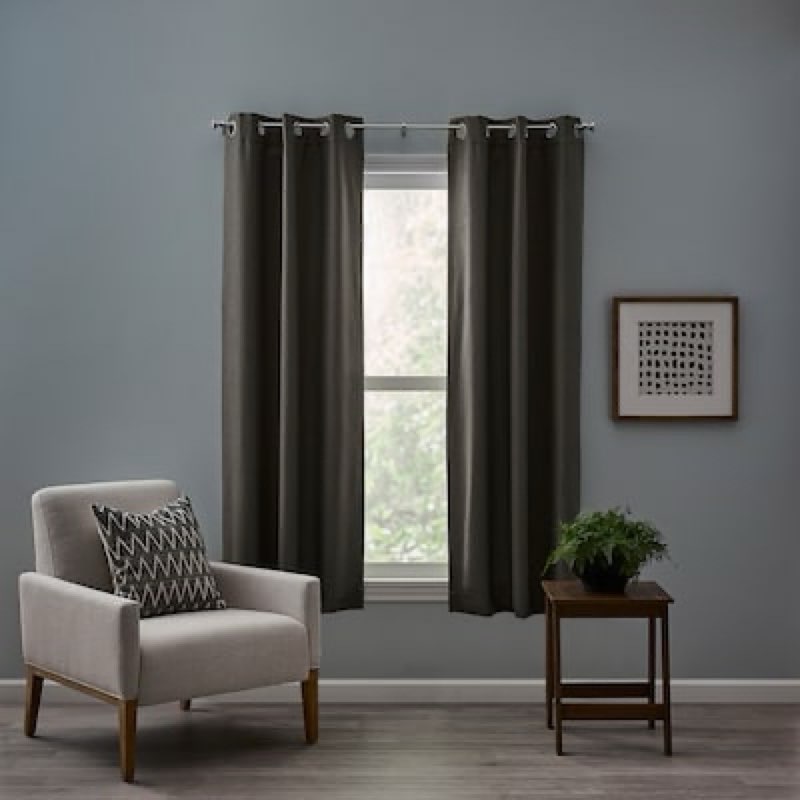 style selections 63-in charcoal grey room darkening grommet curtain panel pair
