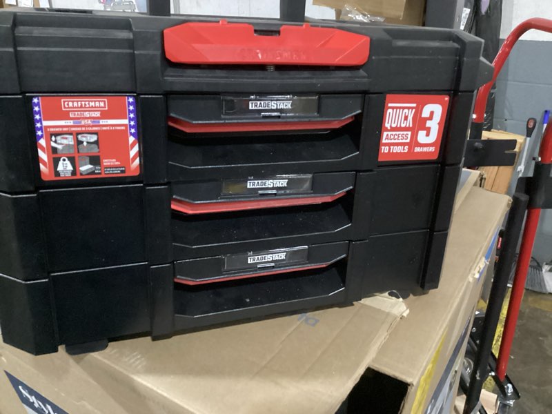 Condition photo showing Good Condition for craftsman tradestack 21.5-in w x 15.4-in h x 13.85-in d 3-drawer black plastic tool box