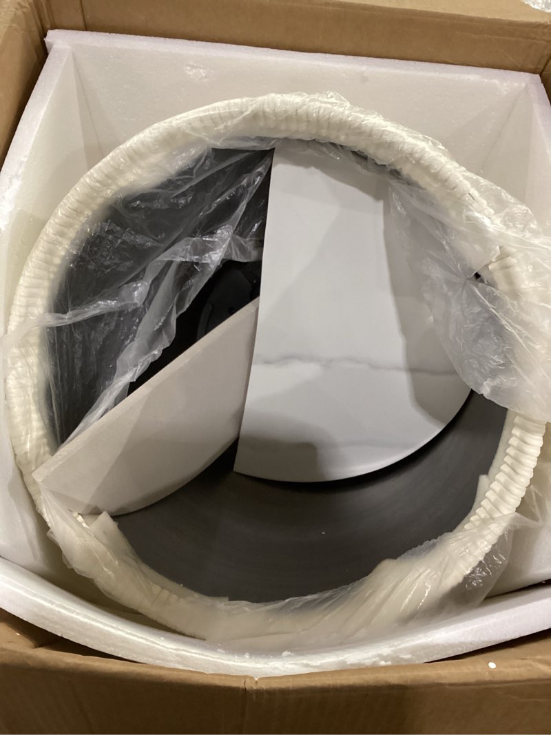 Condition photo showing As Is for (product may be damaged)manhattan comfort anderson modern 18\" round end table 2.0 | ceramic marble tabletop, elegant pleated leatherette design & gold stainless steel base, fully assembled accent furniture, set of 2, cream cream set of 2 end table 2.0