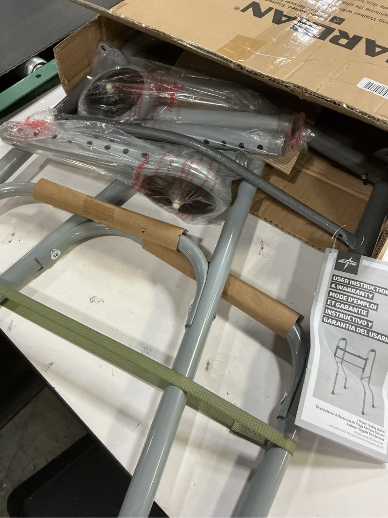 Condition photo showing Good Condition for medline lightweight folding walkers for seniors, adults with 5” wheels, steel frame supports up to 400 lbs.