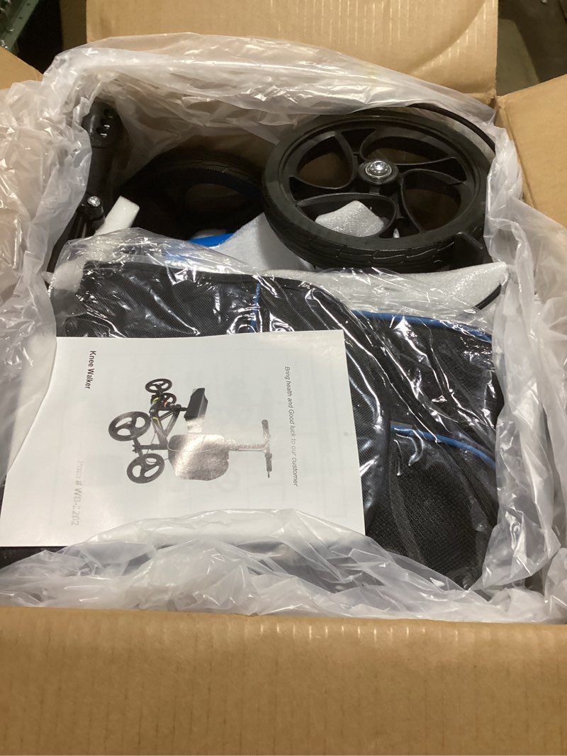 Condition photo showing Good Condition for Economy Knee Scooter Steerable Knee Walker for Foot Injuries Compact Crutches with Dual Rear on-Wheel Brake and Shock Absorption Under The Knee pad Blue