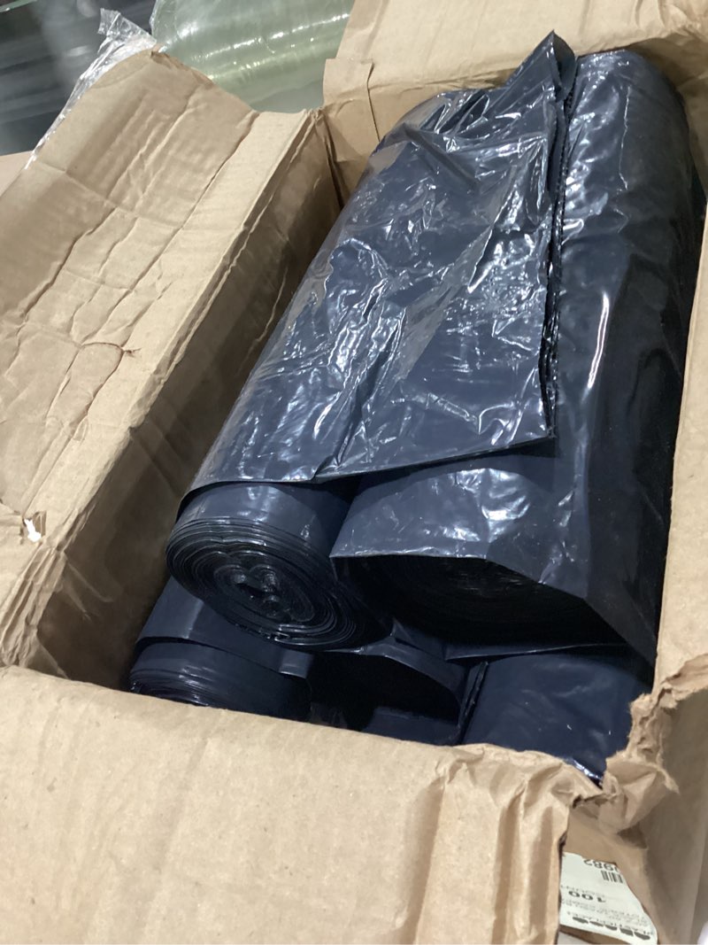 Condition photo showing Good Condition for plasticplace 64-65 gallon trash can liners for toter ? 1.2 mil ? black heavy duty garbage bags ? rolls ? 50” x 60” (100 count) 100 count (pack of 1)