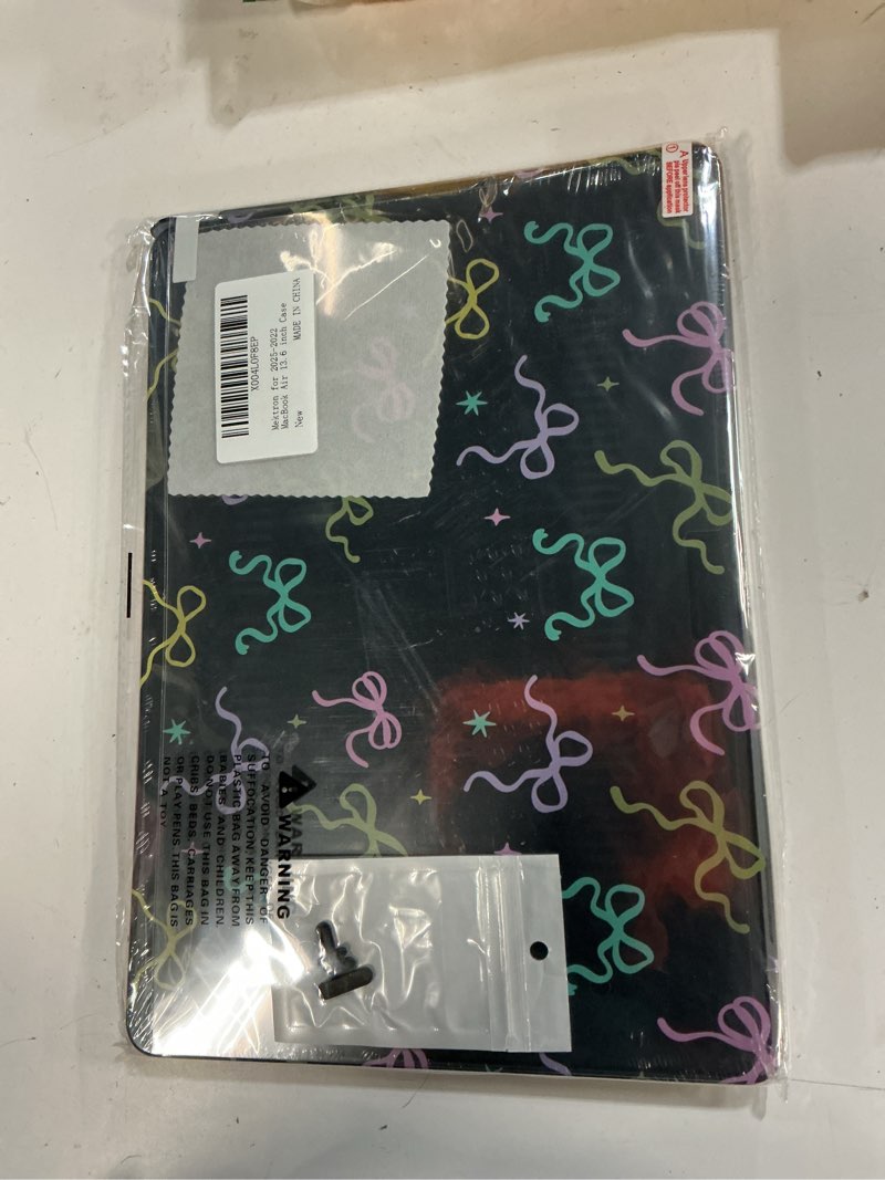 Condition photo showing New/Like New for Mektron Case for 2025 MacBook Air 13-inch M4 Laptop A3240 with 13.6-inch Liquid Retina Display,Compatible 2024 2022 M3/M2 MacBook Air 13" Hard Shell Cover,Fit Model A3113 A2681,Black Colorful Bows