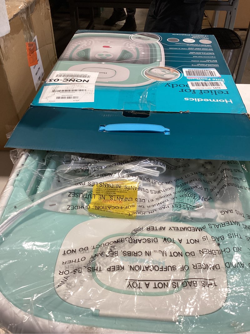 Condition photo showing Good Condition for homedics smart space elite footbath with heat boost, collapsible, invigorating bubble massage, 3 pedicure attachments, safe to use bath salts, patented safety-lock system, ergonomic