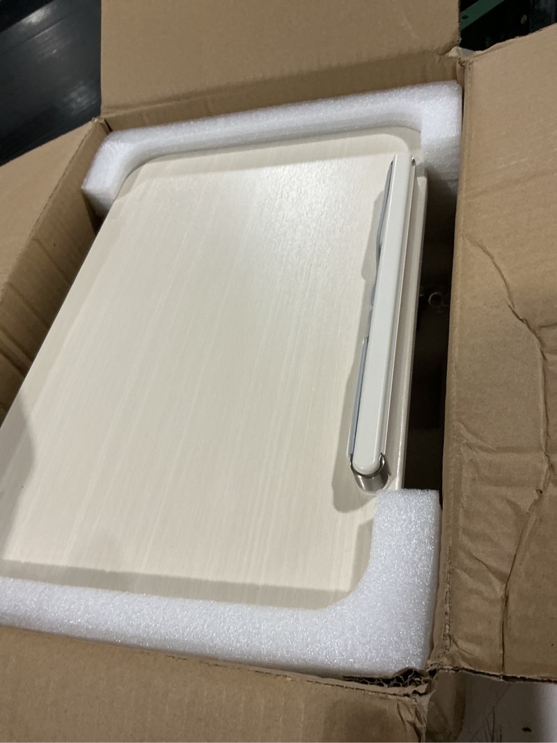 Condition photo showing Good Condition for rolling book stand with wheels for reading, floor standing book holder with page clips, 19"–51" height adjustable, sturdy podium stand for reading, bible, laptop, cookbooks, or projector white with roller