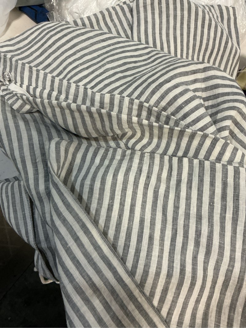 Condition photo showing New/Like New for european linen sheet cover mist/white stripe size: queen