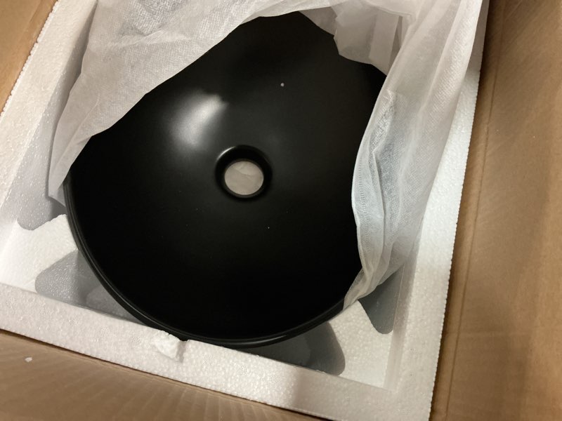 Condition photo showing Good Condition for black oval bathroom sink with faucet and drain combo-bokaiya 16x13 matte black vessel sink above counter oval porcelain ceramic bathroom vessel sink art basin, faucet matching pop up drain combo