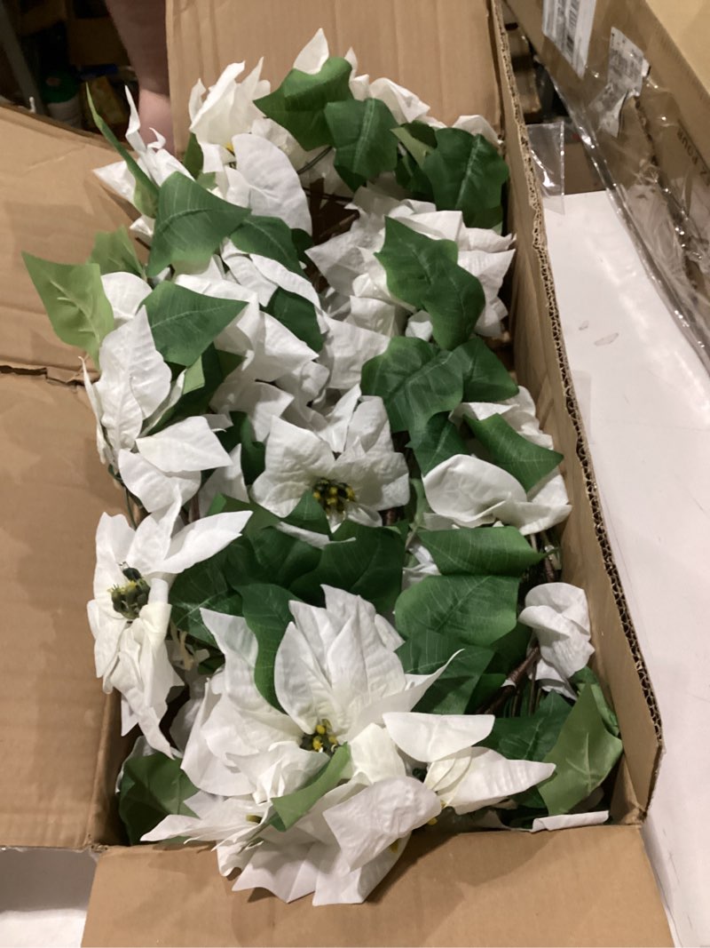 Condition photo showing As Is for Similar to stock photo!!!  Artificial Spring Eucalyptus Flower Garland with White Roses, Fake Flower Greenery Floral Green Garland Vines for Wedding Arch Table Runner Backdrop Mantle Home Decorations (White)