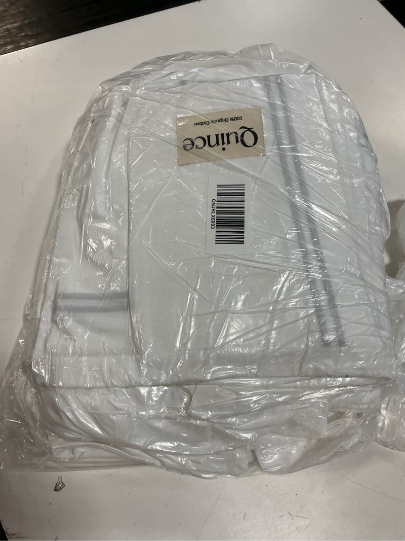 Condition photo showing New/Like New for organic crisp percale embellished deluxe bedding bundle, cal king, white/dusty olive