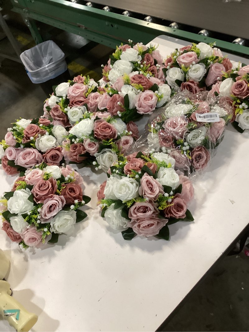 Condition photo showing Good Condition for NUPTIO Flower Balls for Wedding Centerpieces - 10 Pcs 9.5 inch Diameter Fake Flower Ball Arrangement Bouquet Party Centerpieces for Tables - Dusty Rose Bouquet Centerpiece Flowers for Wedding Table 10 Pcs Dusty Rose & White