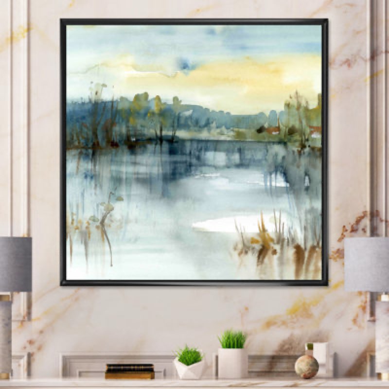 Summer Lake Landscape Illustration II - Lake Wall Art 36”x36” 