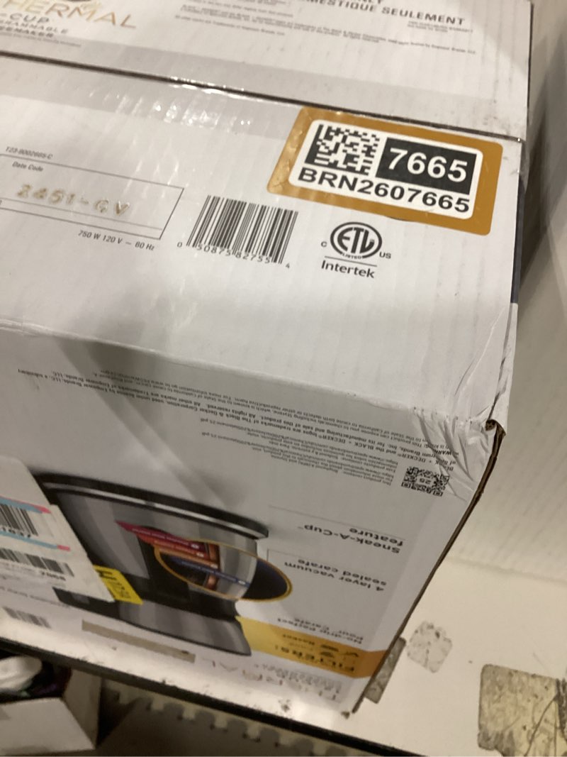 Condition photo showing New/Like New for black+decker 12 cup thermal programmable coffee maker with brew strength and vortex technology, black/steel