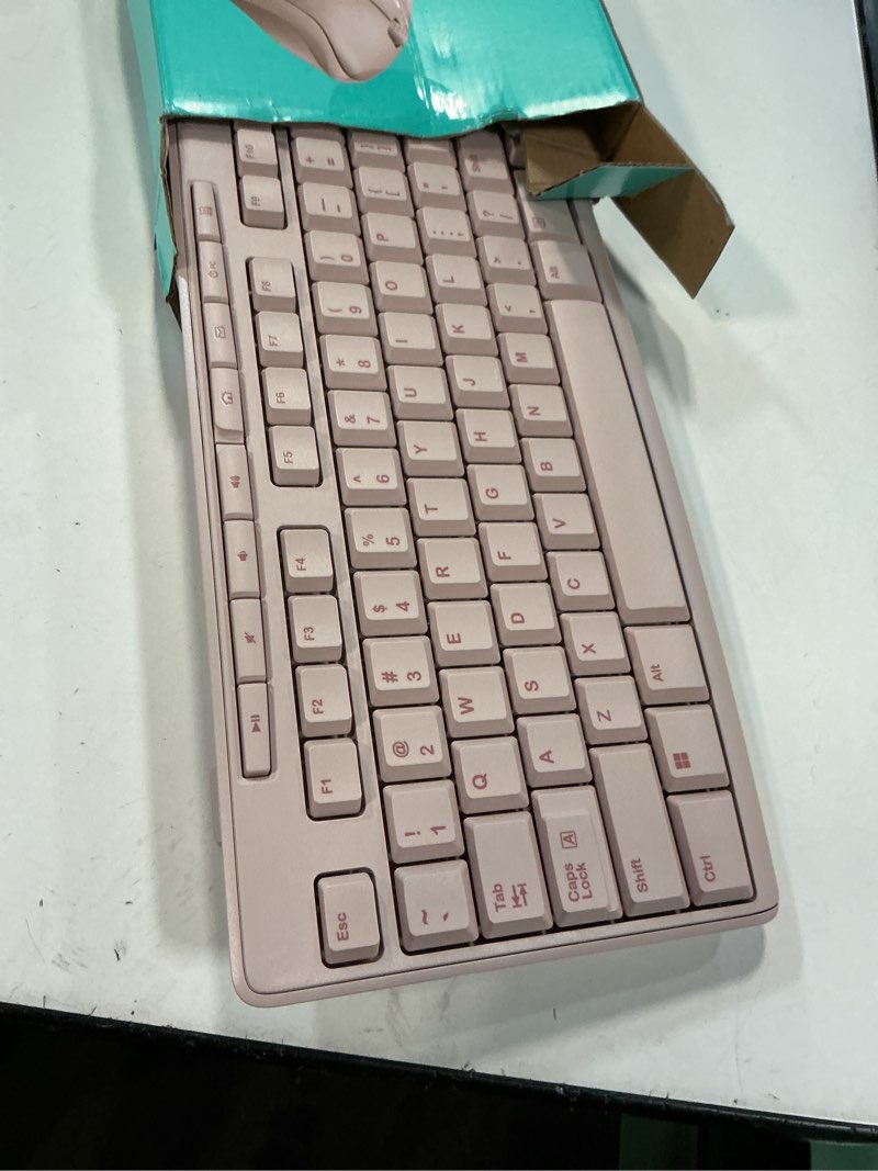 Condition photo showing As Is for logitech mk270 wireless keyboard and mouse combo for windows, 2.4 ghz wireless, compact mouse, 8 multimedia and shortcut keys, 2-year battery life, for pc, laptop - rose rose 1 pack combo