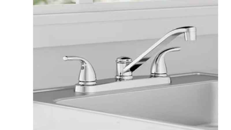 Faucets Project Source Dover Chrome Double Handle Deck-mount Kitchen Faucet (Includes Deck Plate)