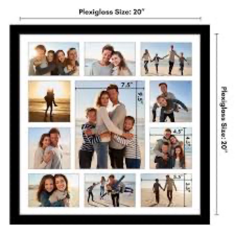 20x20 collage picture frame with tempered glass - photo frame collage fit one 8x10, four 5x5 and six