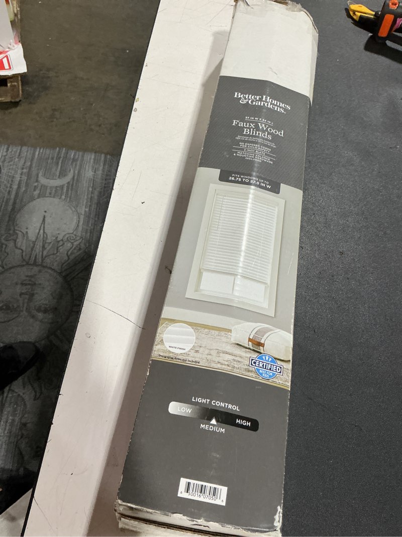 Condition photo showing Good Condition for better homes & gardens 2" cordless faux wood horizontal blinds, white, 27x64
