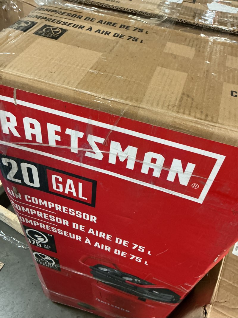 Condition photo showing As Is for Craftsman Air Compressor, 20 Gallon Oil-Free 1.8 HP Max 175 PSI Pressure Two Quick Couplers Big Capacity, Red- CMXECXA0232043