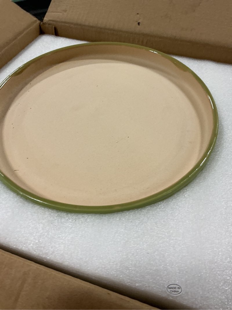 Condition photo showing New/Like New for Ceramic Planter - 12 Inch Pots for Plants Indoor Outdoor, Round Large Flower Pots with Drainage Hole and Saucer, Decorative Boho Planter, Home Office Decor, Plant Lover Gifts, Green 12 Inch Green