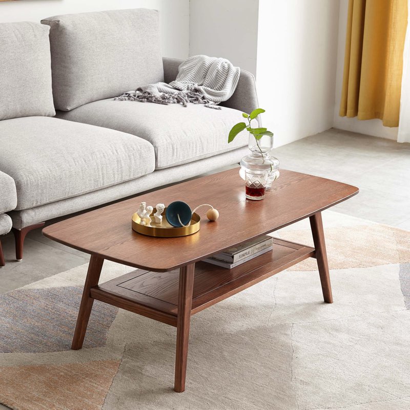 Dulcio Coffee Table,Natural wood living room Table with storage shelf Natural writing desk