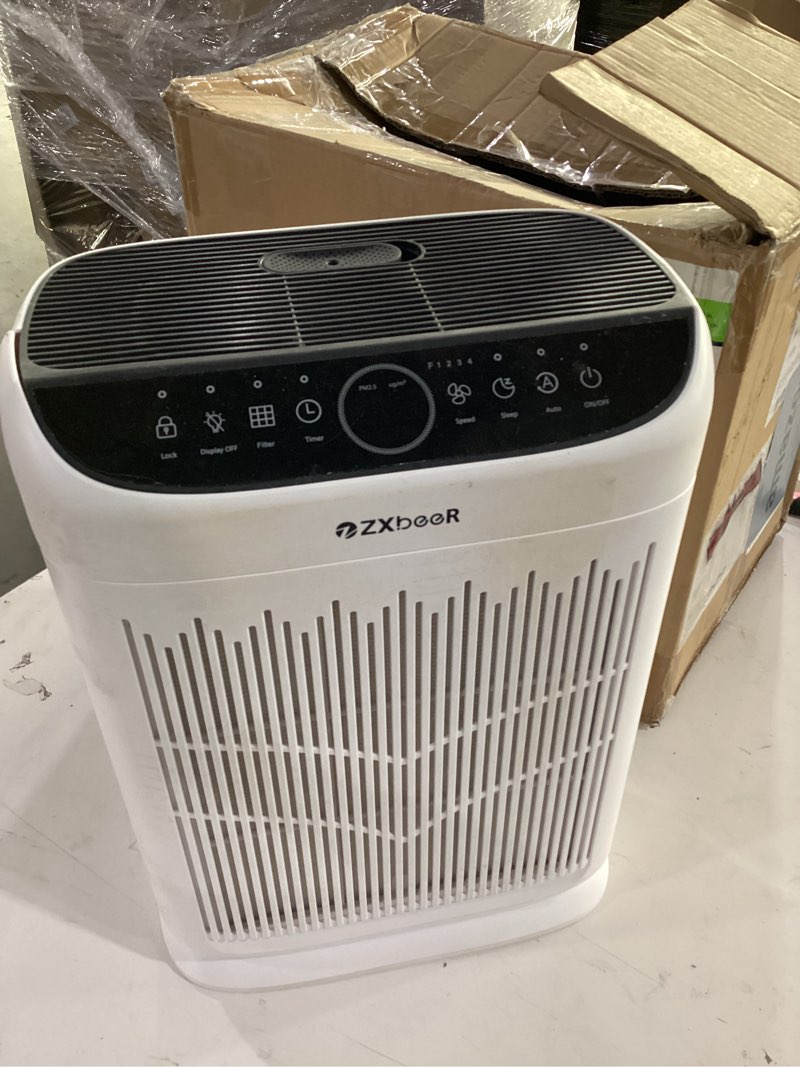 Condition photo showing As Is for similar to stock photo air purifiers for home large room up to 3000 ft², zxbeer hepa double-sided air purifier with washable filter, pm2.5 air quality sensor, aroma, 20db sleep mode, air cleaner for pets bedroom (white)