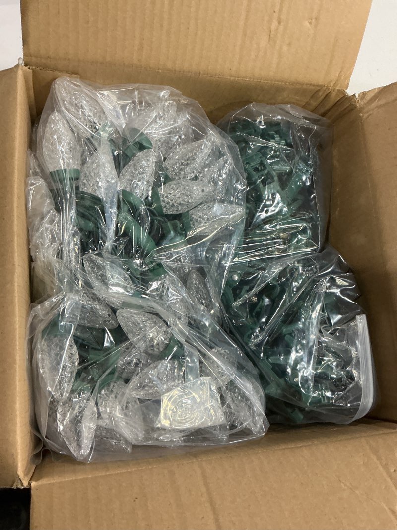 Condition photo showing New/Like New for Brightown C9 LED Christmas Lights Outdoor, 68 Feet 100 LED C9 String Lights with 100 Spring Clips, Waterproof Connectable Christmas Tree Lights for Outside Roofline Patio Home Xmas Decor, Pure White Pure White-100 Lights 68 Ft