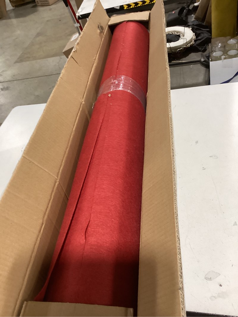 Condition photo showing As Is for preboun 3.9 x 60 ft carpet runner for party felt runway rug runner rug with carpet tape for halloween wedding christmas xmas thanksgiving outdoor accessories wedding party hallway(red)