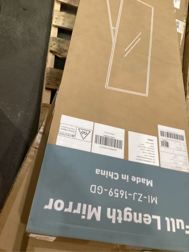 Condition photo showing New/Like New for Aluminum Frame Large Mirror, 59"x16" Full Length Mirror with Stand, Free Standing Leaning Mirror Hanging Mounted Mirror for Bathroom Living Room, Gold