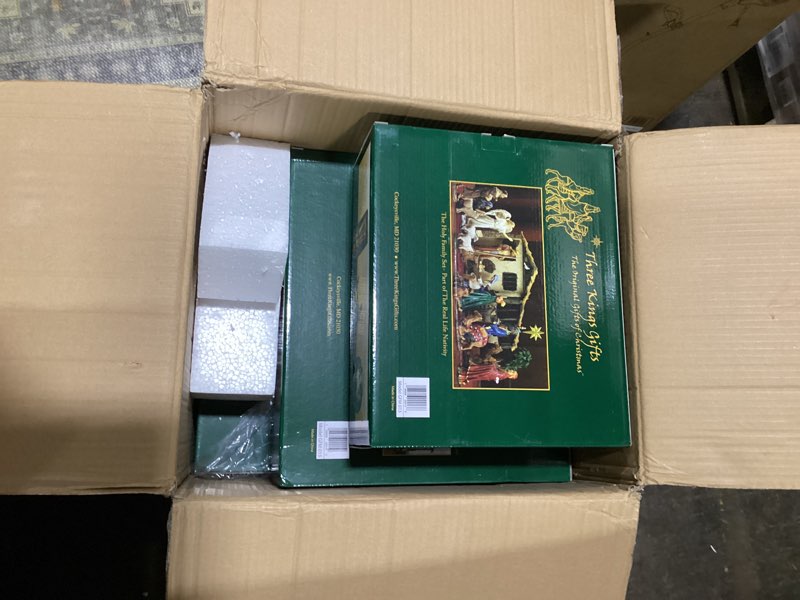 Condition photo showing Good Condition for Three Kings Gifts Holy Family Joseph, Mary, Jesus with Manger, Polystone Flat Bottom Base for Stability, Home Decorating Christmas Nativity Scene Sets & Figures, 3-Pieces, For 12 inch Scale Collection