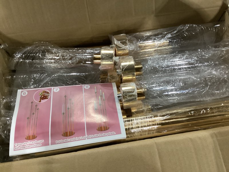 Condition photo showing New/Like New for (not tested)2pcs floor candelabra wedding centerpieces gold candelabra centerpieces 5 arm 42\" tall metal candle holder metal candlestick holders with acrylic removable lampshade for christmas decoration acrylic 2
