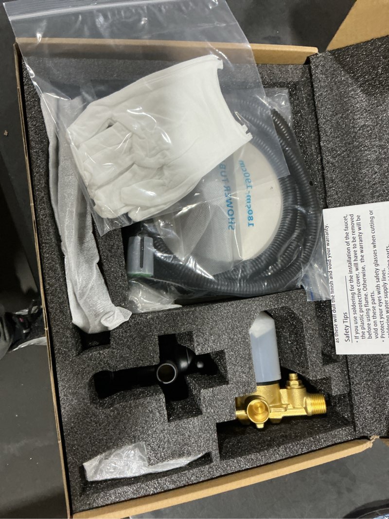 Condition photo showing Good Condition for All Metal Shower Faucet Set, Dual Square Shower Head System with Handheld Wand, Diverter, Hose Complete Combo, Pressure Balance Rough-in Valve Included (Matte Black) Matte Black Without Tub Spout