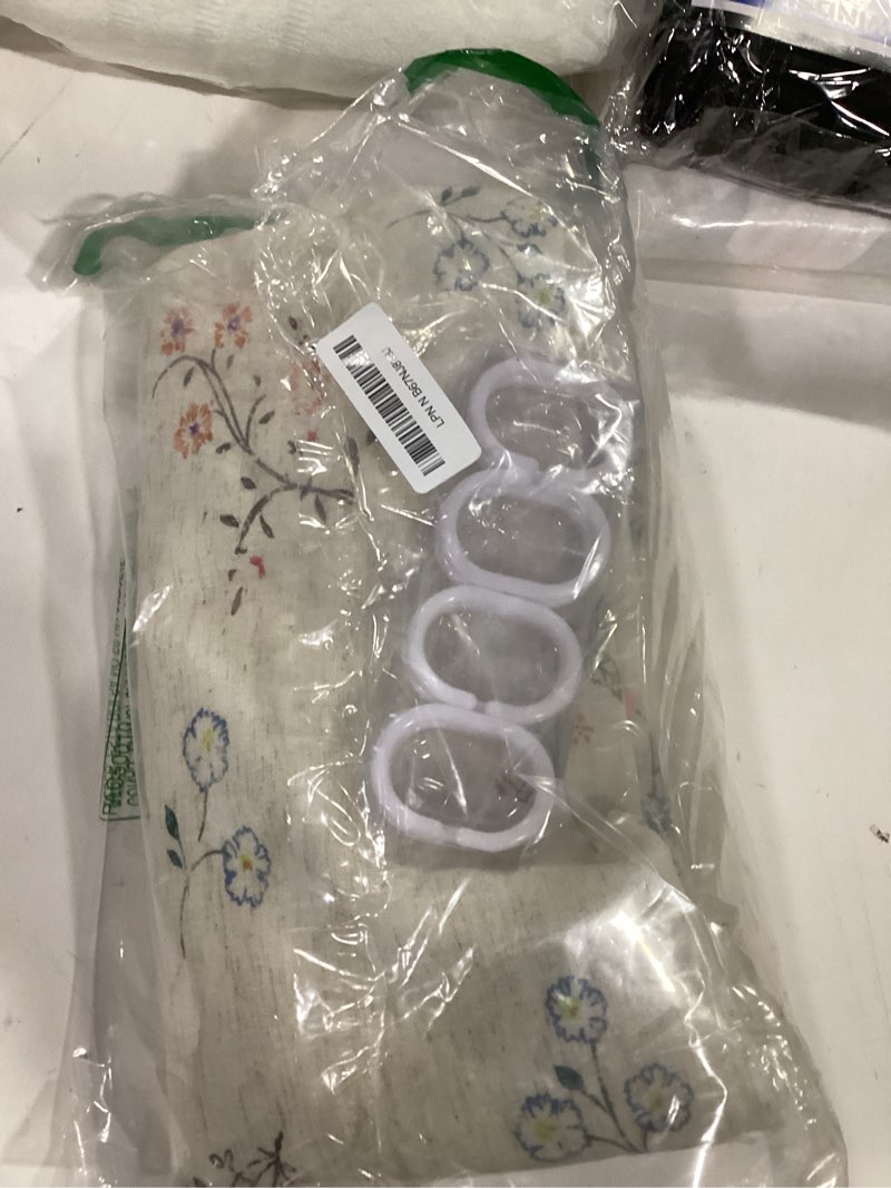 Condition photo showing Good Condition for floral vintage linen shower curtain, french country shower curtains for bathroom with tassels, 72wx90h linen - muted garden tassel edge extra long 72"w x 90"l