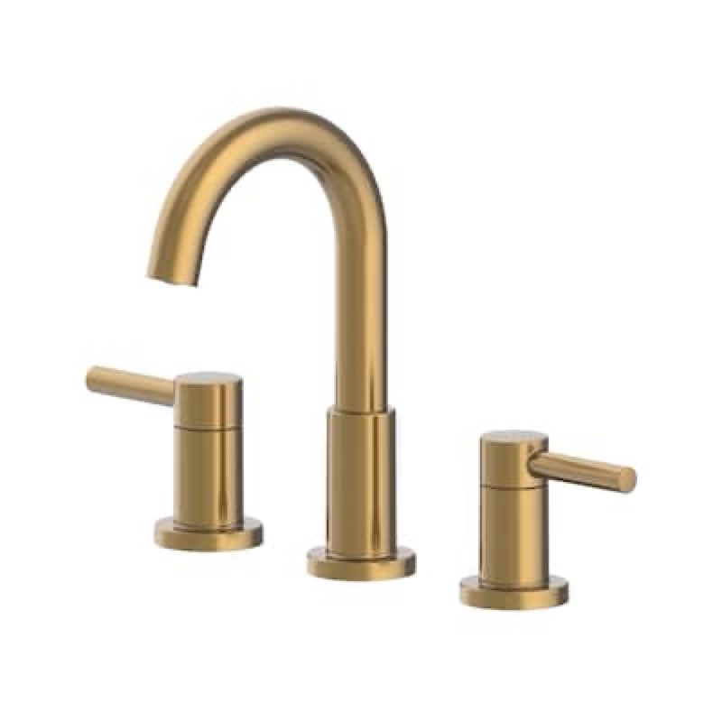 allen + roth harlow brushed gold widespread 2-handle watersense mid-arc residential handle bathroom sink faucet with drain