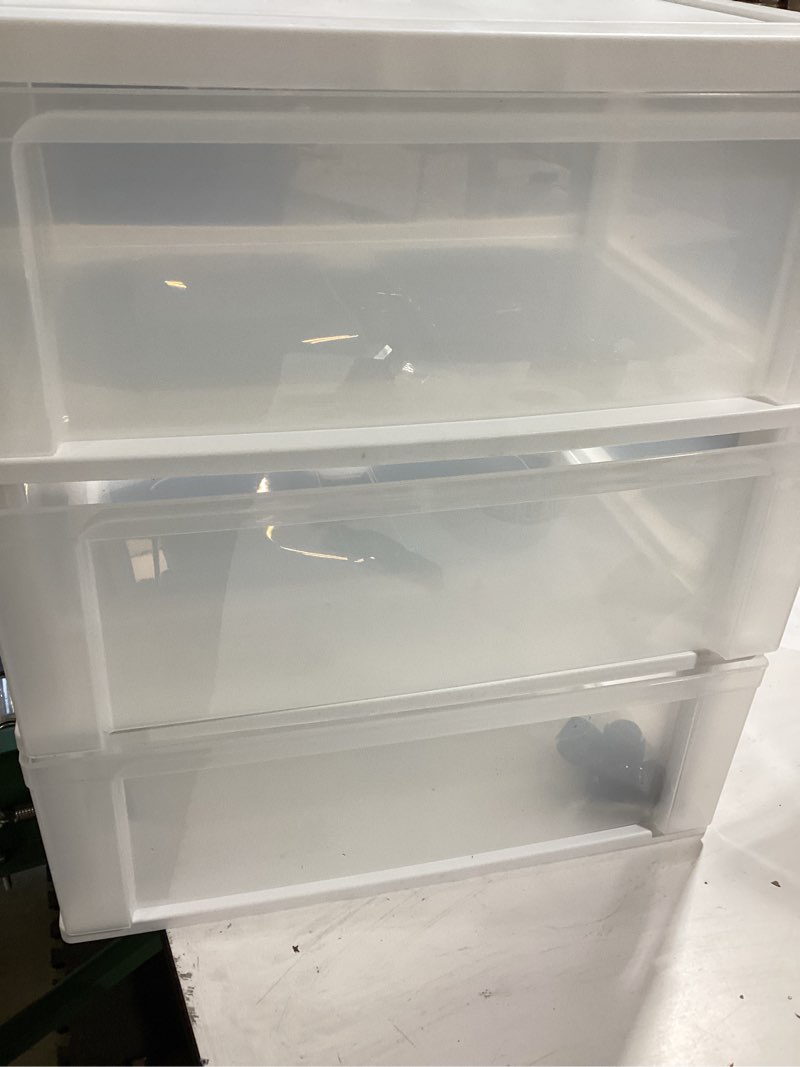 Condition photo showing Good Condition for iris usa plastic drawer storage organizer rolling cart, with wheels casters, 3-drawers, for art craft supplies bathroom dorm bedroom laundry room, wide, white white 3 drawer