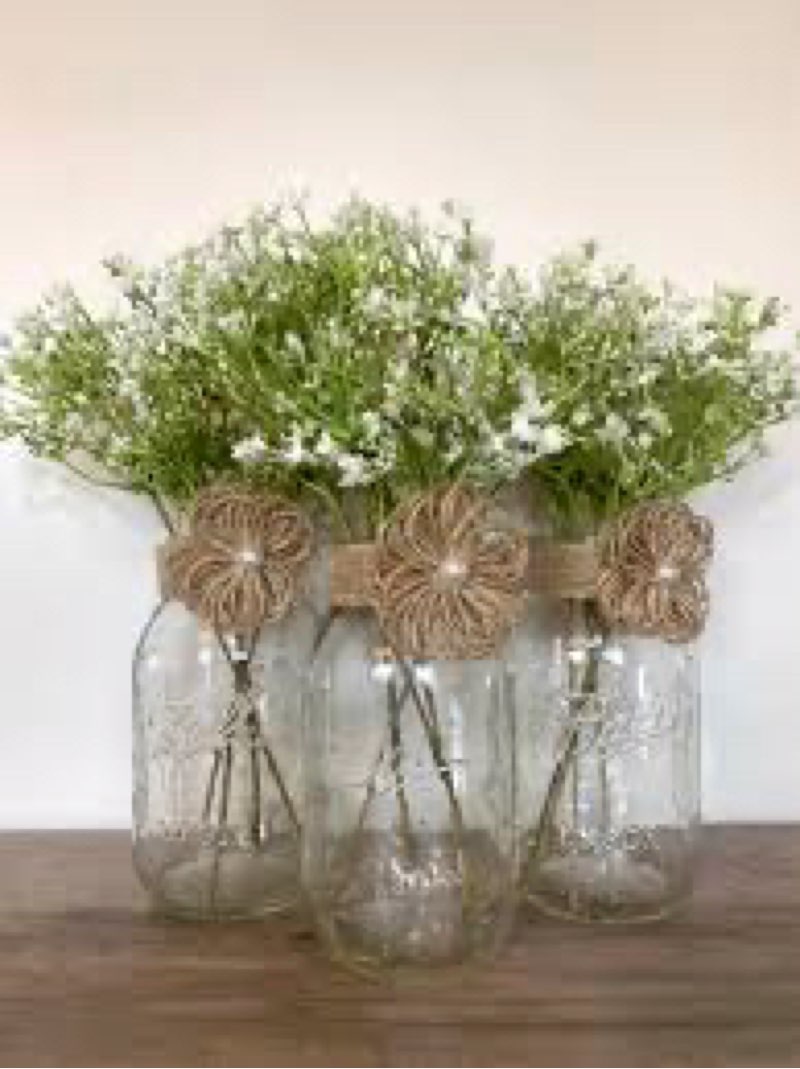 Zeyune 12 Sets Mason Jar Centerpiece Table Decorations, Artificial Peony Baby's Breath Flower Bouque