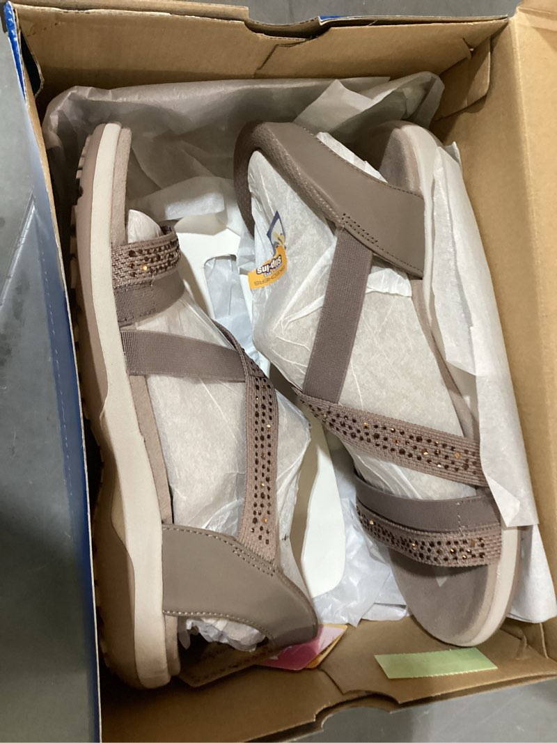 Condition photo showing New/Like New for skechers women's reggae slim - summer sparkle 9 mocha