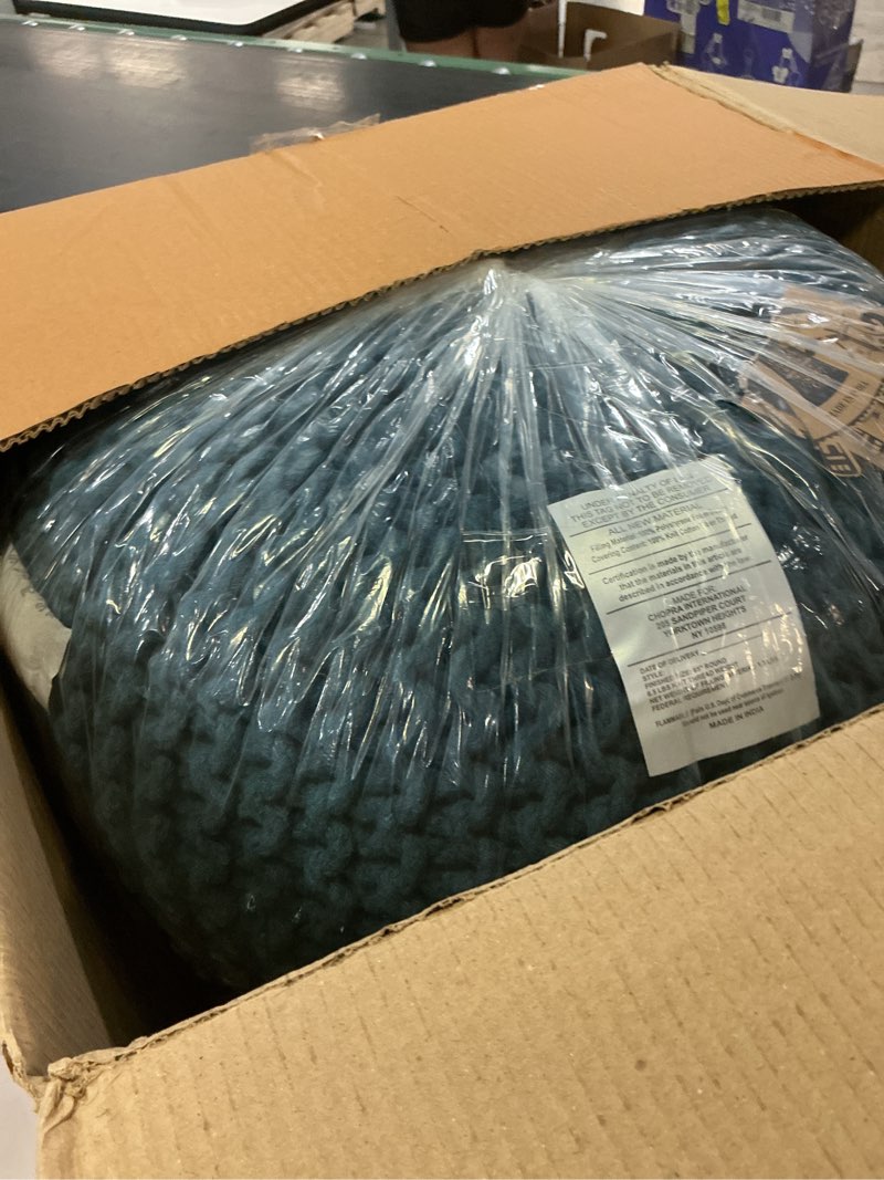 Condition photo showing New/Like New for frelish decor round pouf ottoman hand knitted 100% cotton pouf foot stool - knitted bean bag - floor chair for living room bedroom - foot rest for couch (20 diameter x 14 height) - navy