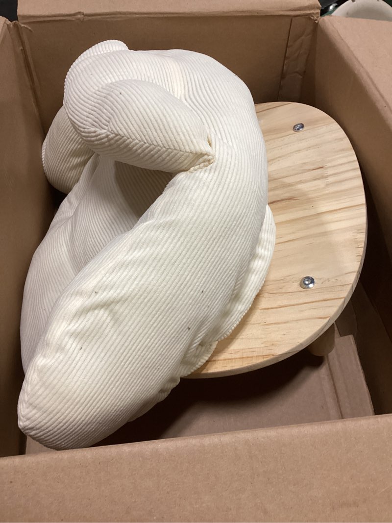 Condition photo showing As Is for cat sofa furniture-style pet bed with removable cotton velvet cover, solid pine wood legs, for cats and small dogs, white