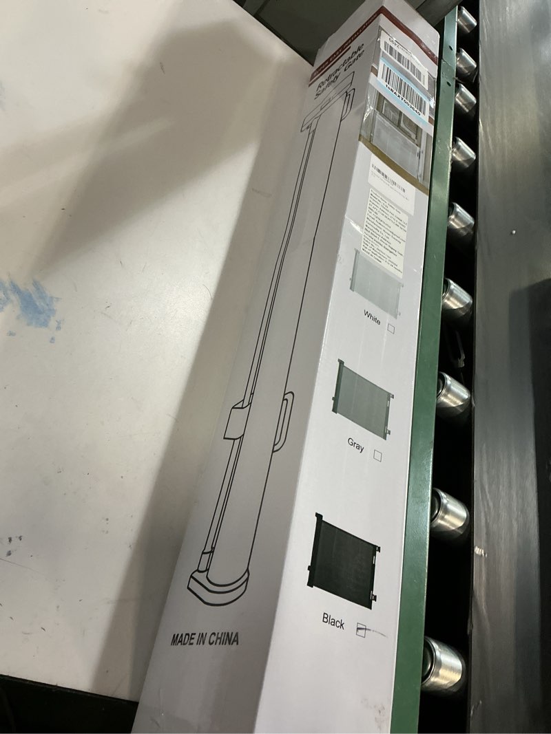 Condition photo showing As Is for Reinforced 28" Tall Dog Gate 80" Wide Retractable Baby Gate, Easy Step Over Pet Gate Indoor Outdoor Retractable Gate with Support Rods, Short Baby Gate Stair Gate, Puppy Gates for The House, Black Black (28" Tall x 80" Wide)