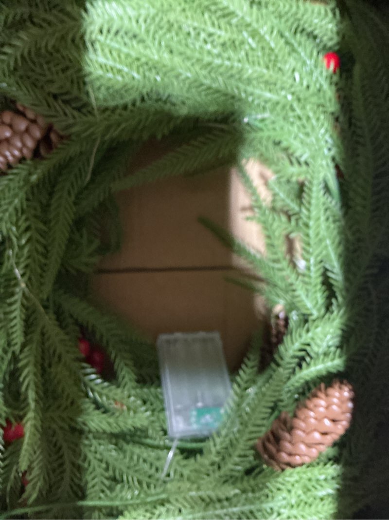Condition photo showing Good Condition for 9FT Prelit Norfolk Pine Garland for Mantle, Real Touch Realistic Greenery Garlands for Table, Outdoor Indoor Xmas Holiday 1