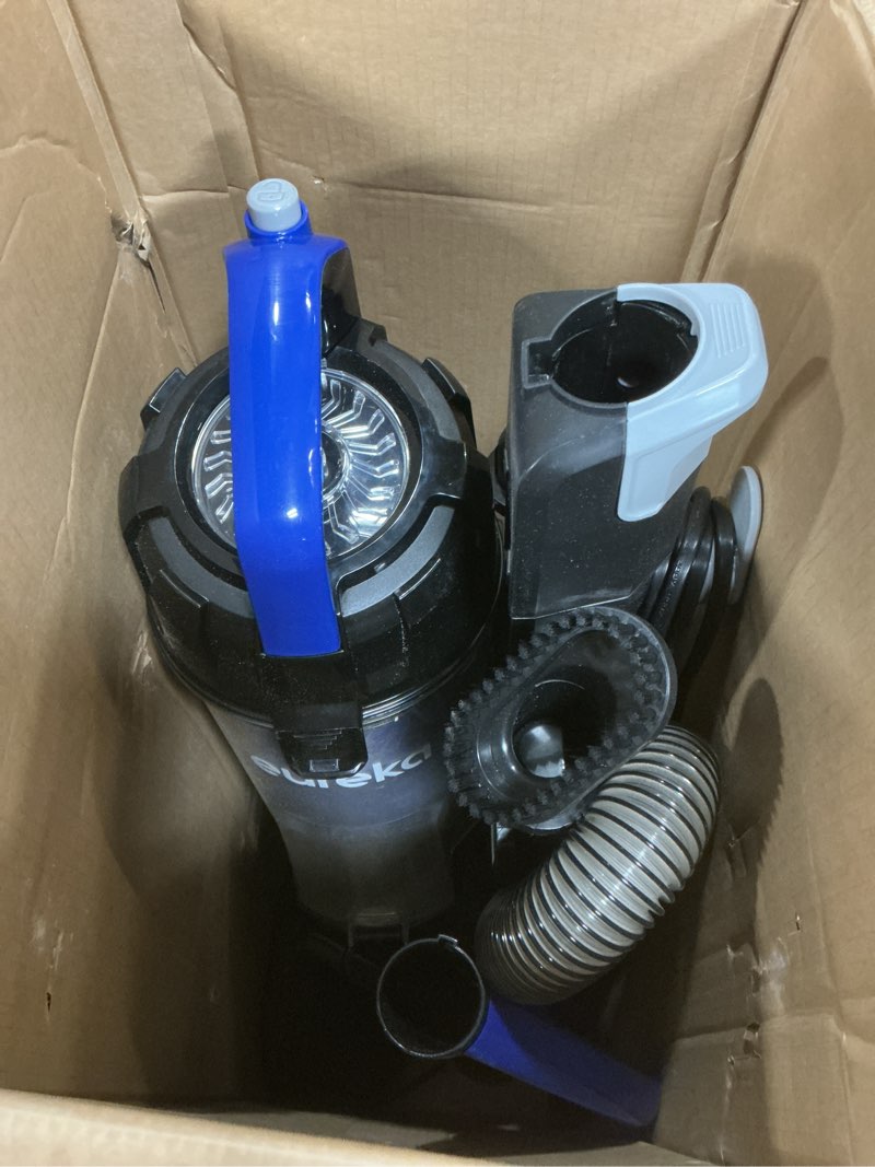 Condition photo showing As Is for eureka lightweight powerful upright vacuum cleaner for carpet and hard floor, powerspeed, new model,blue,black/new model