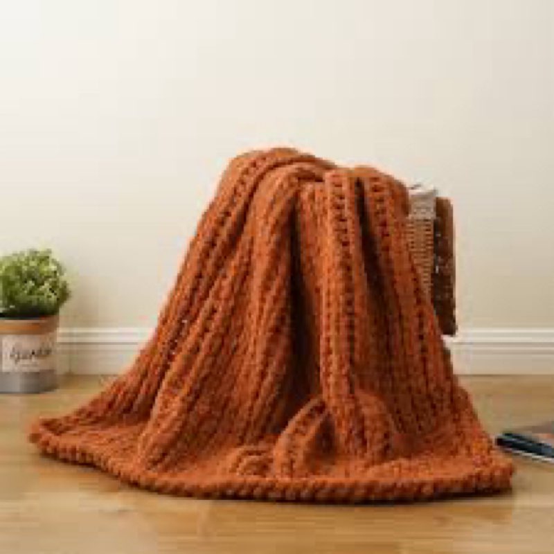 Battilo Fall Chunky Knit Throw Blanket, Soft and Thick Chenille Throw Blanket, 50"x60" Handmade Cabl