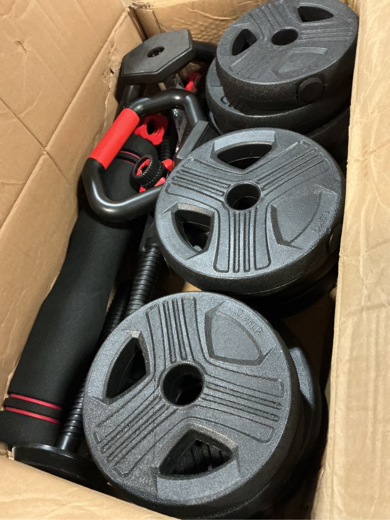 Condition photo showing As Is for fitplam adjustable dumbbell set,20/35/45/55/70/90lbs free weights set with upgraded nut, 5 in 1 weight set used as kettlebells, barbell, push up stand, fitness exercise for home gym suitable men/women 45lb total(22.5lb each)