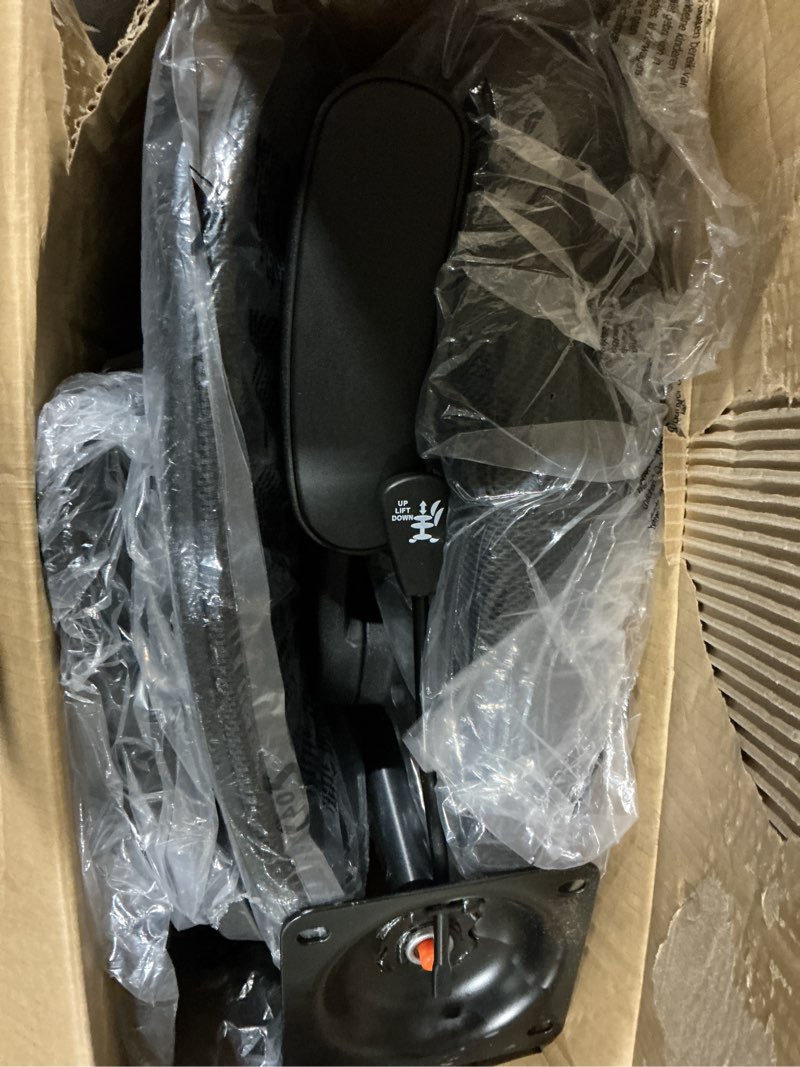 Condition photo showing As Is for mainstays ergonomic mesh back task office chair with flip-up arms, black fabric, 275 lb