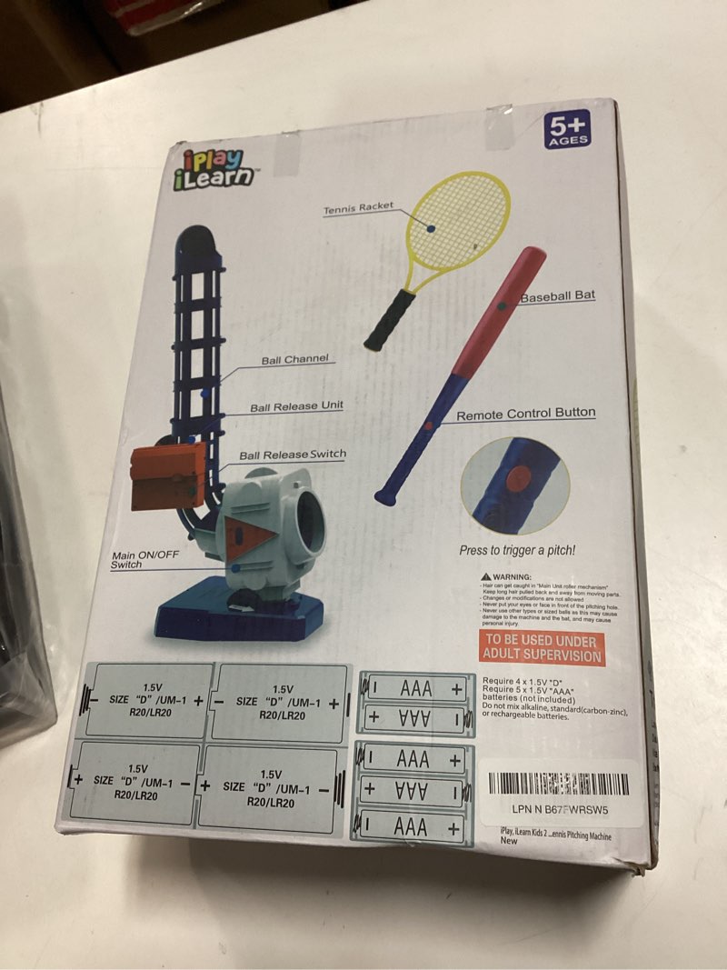Condition photo showing New/Like New for iPlay, iLearn Kids Pitching Machine Toys, 2 in 1 RC Baseball Tennis Pitcher, Auto Ball Launching Bat, Boy Outdoor Outside Sports Backyard Game, Birthday Gift 5 6 7 8 10 12 Yr Youth-Partially Assembled