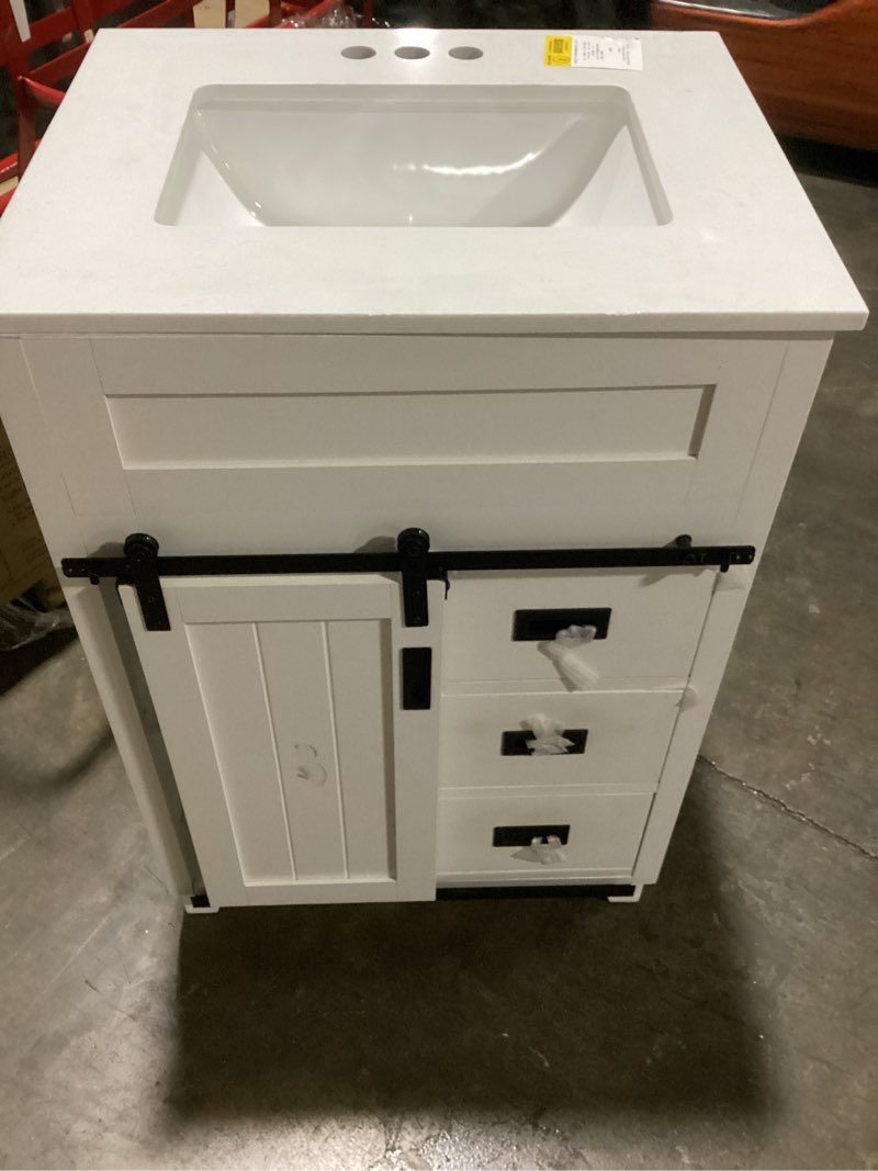 Condition photo showing Good Condition for in 100 carts last week style selections morriston 24-in white undermount single sink bathroom vanity with white engineered stone top (fully assembled) item #5430867 | model