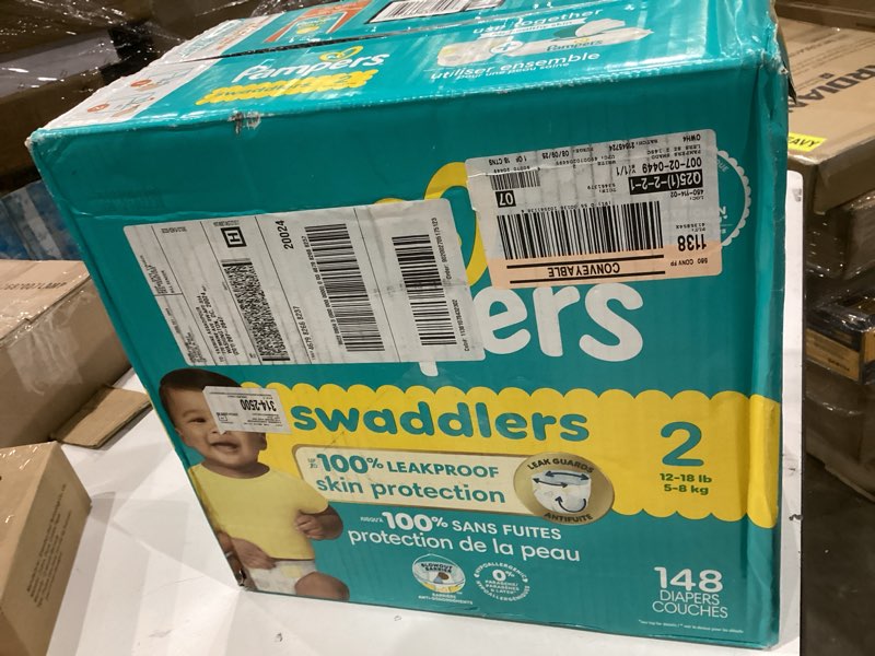 Condition photo showing New/Like New for Pampers Swaddlers Diapers, Size 2 (10-22 lbs), 148 Count, Absorbent, Keeps Baby Dry and Comfortable, Skin Safe Disposable Baby Diaper Size 2 148