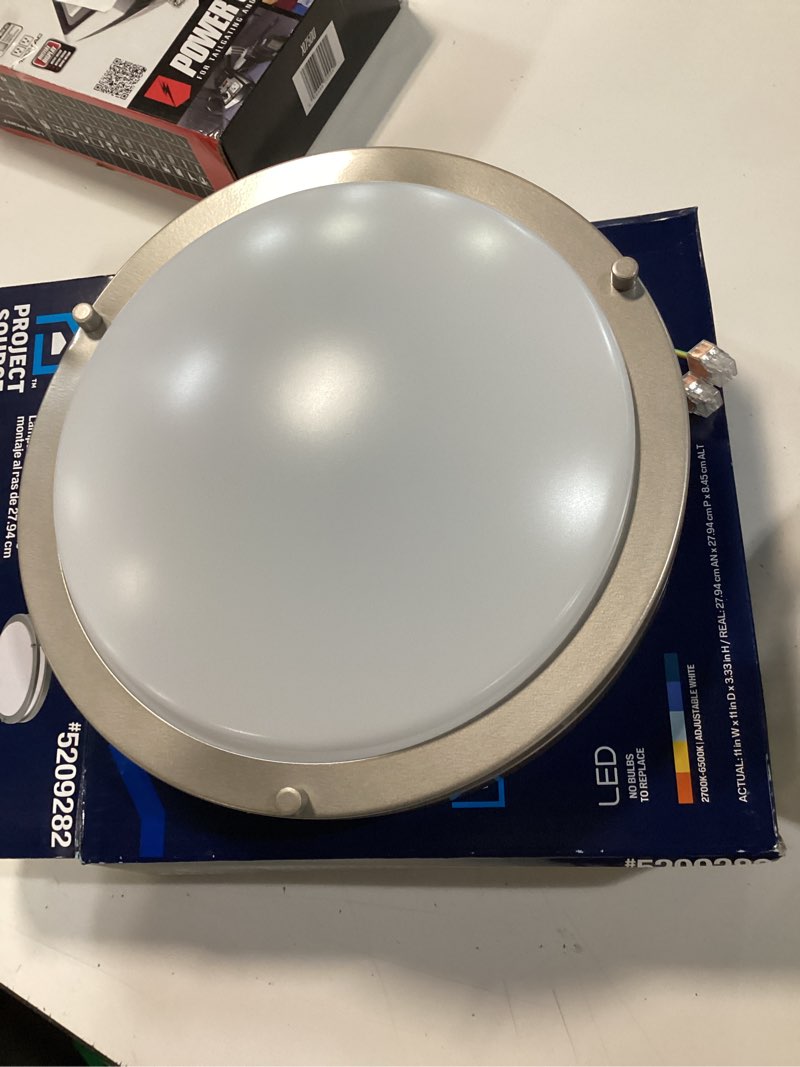 Condition photo showing As Is for project source 1-light 11-in satin nickel integrated led flush mount light