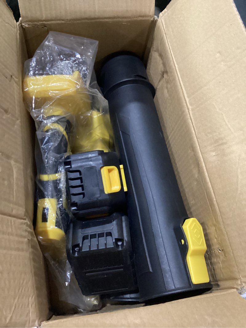Condition photo showing New/Like New for cordless leaf blower, electric leaf blower with battery & charger – 2×4.0ah batteries, 6 speed modes, 21v powerful lightweight handheld blower for lawn care, patio cleaning, car drying, dust yellow