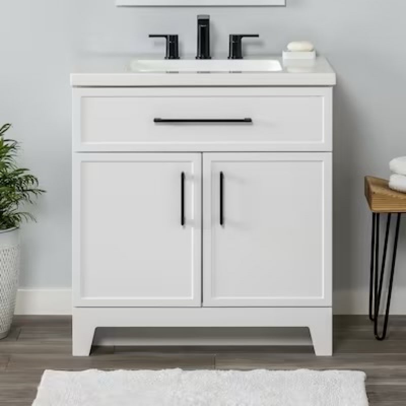  style selections potter 30-in true white single sink bathroom vanity with white (sink is broken)
