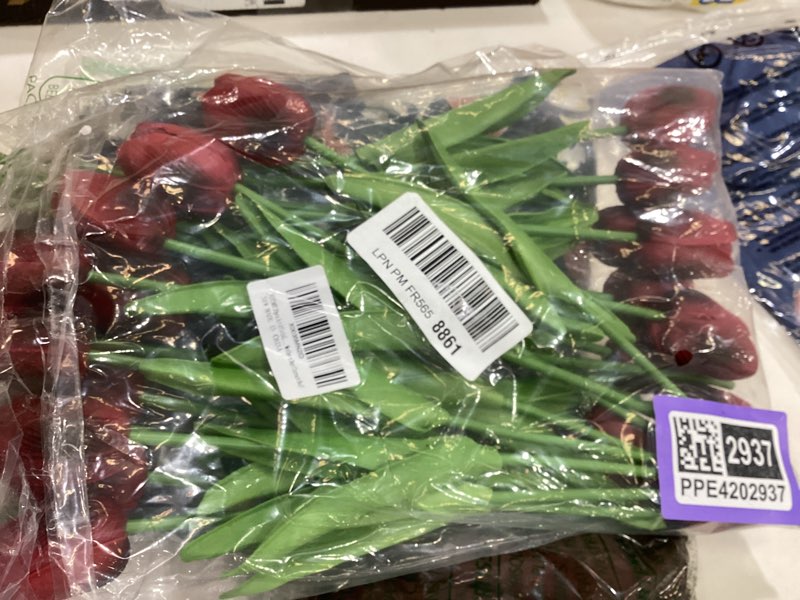 Condition photo showing Good Condition for 20pcs artificial tulips flowers fake faux pu tulip bouquet real touch flower arrangement for home room office party wedding decoration excellent gift idea for mothers day(currant red) currant red 20